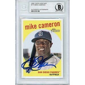 Mike Cameron Padres Signed 2008 Topps Heritage Baseball Card Beckett Autographed